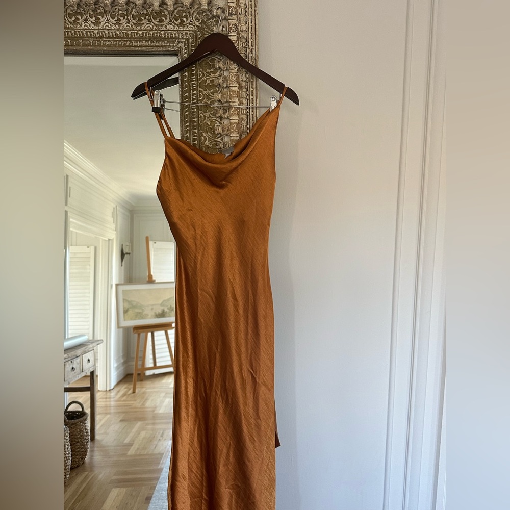 Spice Colored Silky Dress with Slit